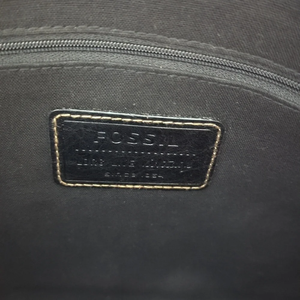 Fossil Black Lizette Canvas & Leather Crossbody Messenger Bag